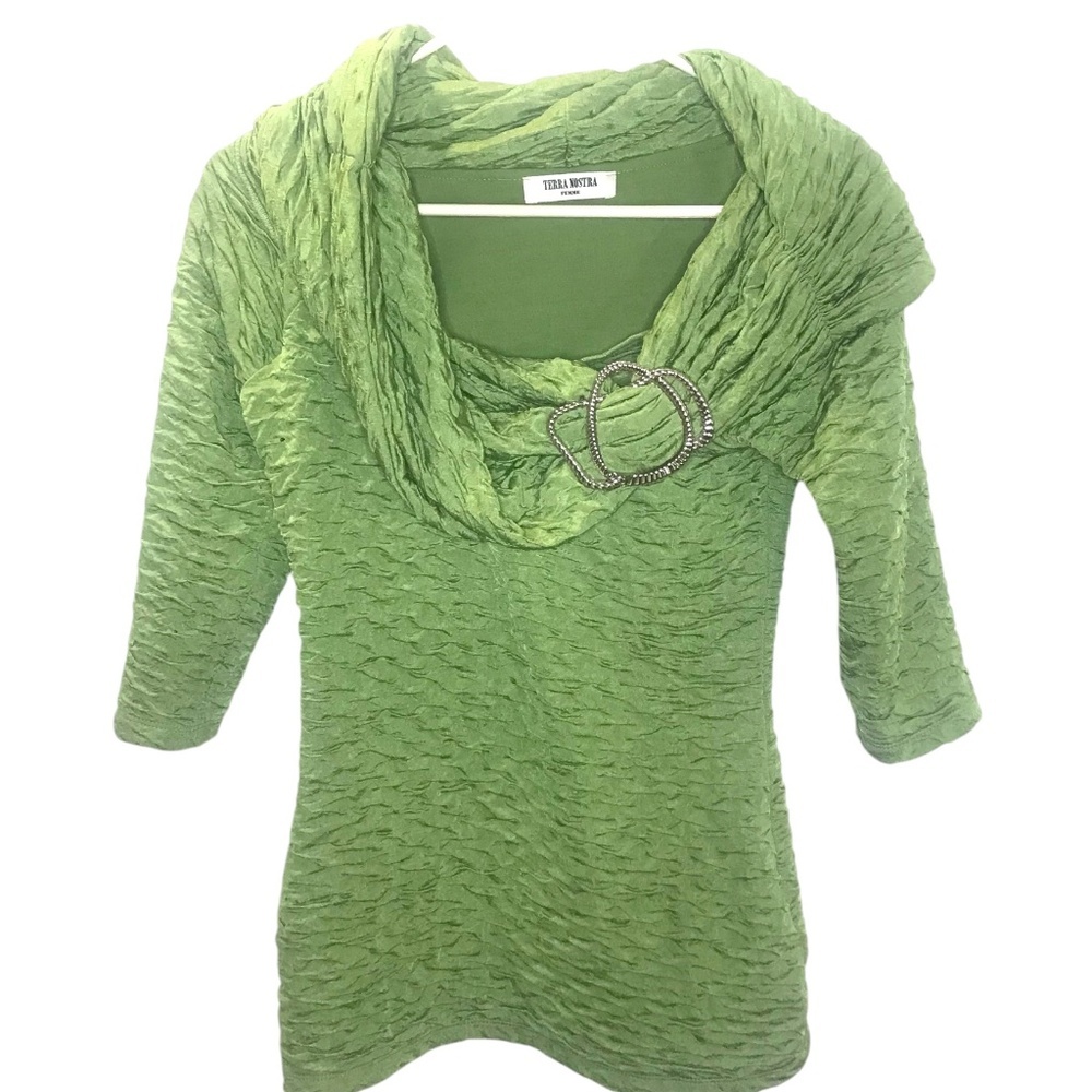 Terra Nostra Green Textured Cowl Neck Top with Buckle Detail